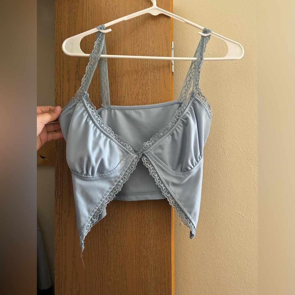 Blue Lace Trim Crop Top